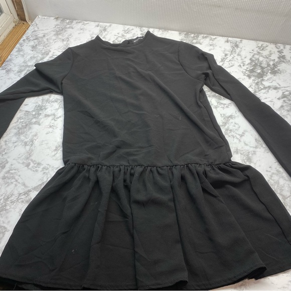 PrettyLittleThing Semi Sheer All Black Long Sleeve Ruffle Dress Size 4 Small - Picture 12 of 17